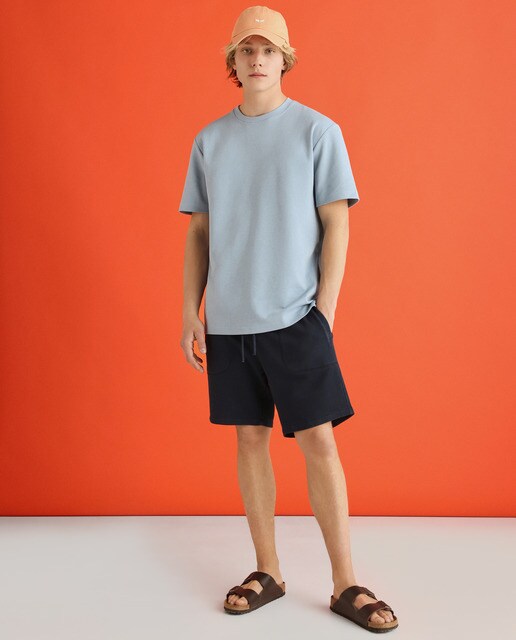 Men's navy blue jogger Bermuda shorts 
