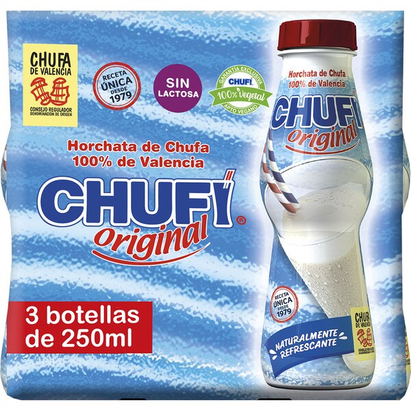 CHUFI horchata de chufa Original DOP Chufa de Valencia Sin Lactosa Sin Gluten pack 3 botellas 250 ml