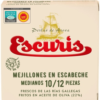 ESCURIS Miesmuscheln in Marinade g.U. DOP Mejillón de Galicia 10-12 Stück Dose 70 g netto Abtropfgewicht