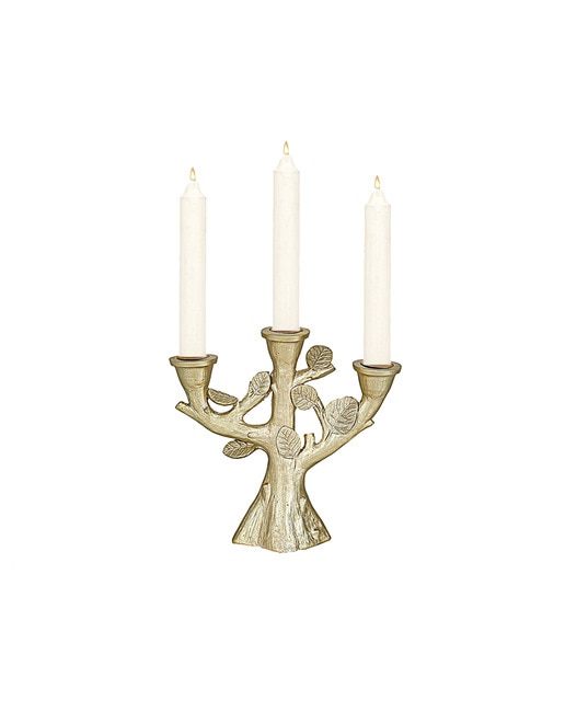 Candelabro resina dorado hojas