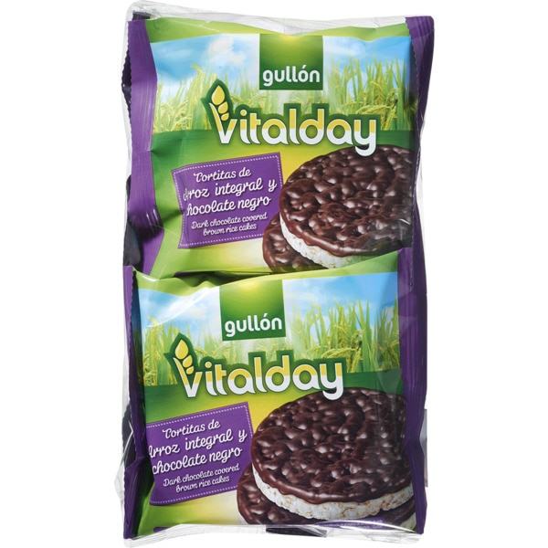 Tortitas de Arroz Integral Vitalday com Chocolate Preto sem Glúten Pack 4 embalagem 105,2 g