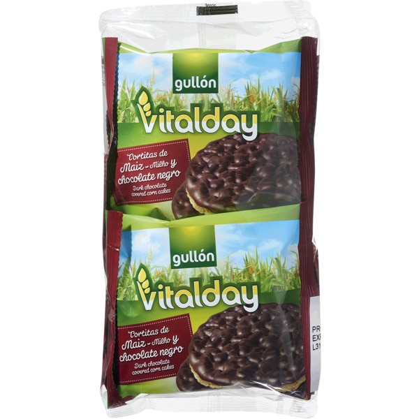 Tortitas de Milho Vitalday com Chocolate Preto embalagem 100 g