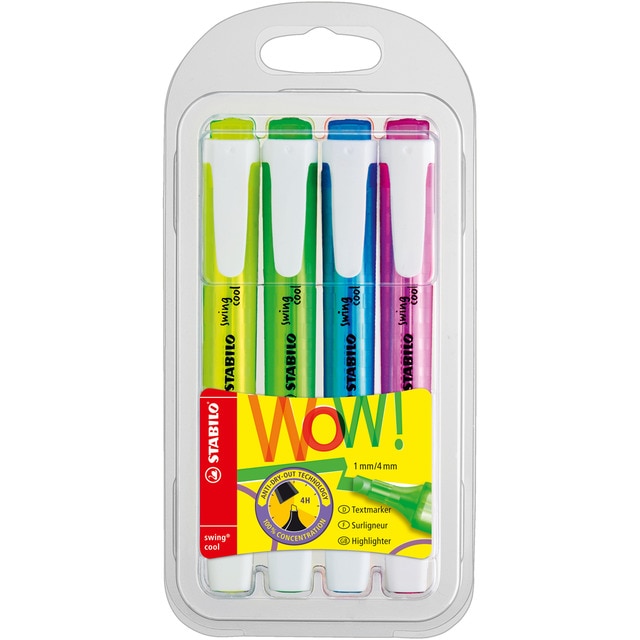 Estuche 4 Marcadores Fluorescentes Swing Cool STABILO Multicolor.