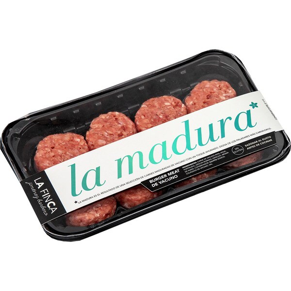 LA FINCA La Madura mini burger meat de vacuno mayor sin gluten y sin lactosa 8 unidades bandeja 280 g