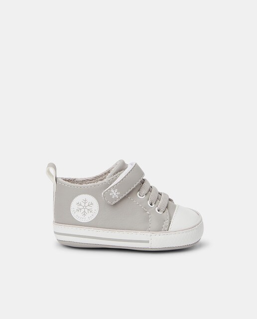 Chaussures montantes bébé garçon grises à fermeture auto-agrippante et lacets élastiques