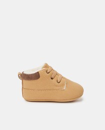 Baby boys' camel boots with fur lining and elastic laces