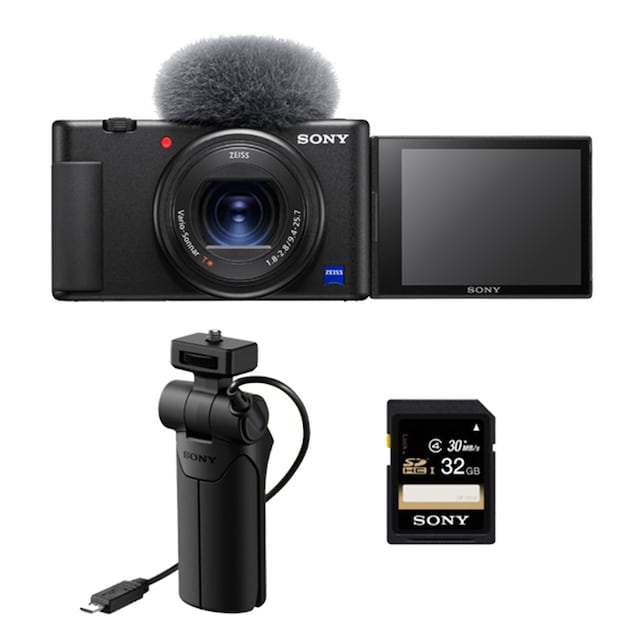 Sony ZV-1 cámara compacta para vlogging con vídeo 4K + Empuñadura VCT-SGR1 + Tarjeta SD 32 GB(ZV1KIT.YE)