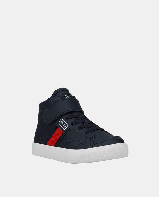 Zapatillas de niño en azul marino altas tipo casco con franja lateral y cierre adherente