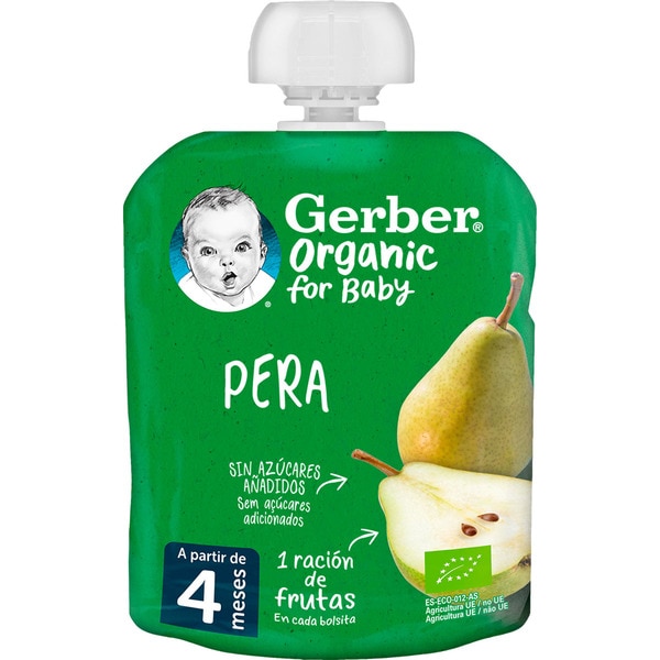 GERBER pera ecológica sin azúcares añadidos desde 4 meses bolsita 90 g