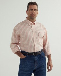Chemise en lin homme casual rayée grandes tailles