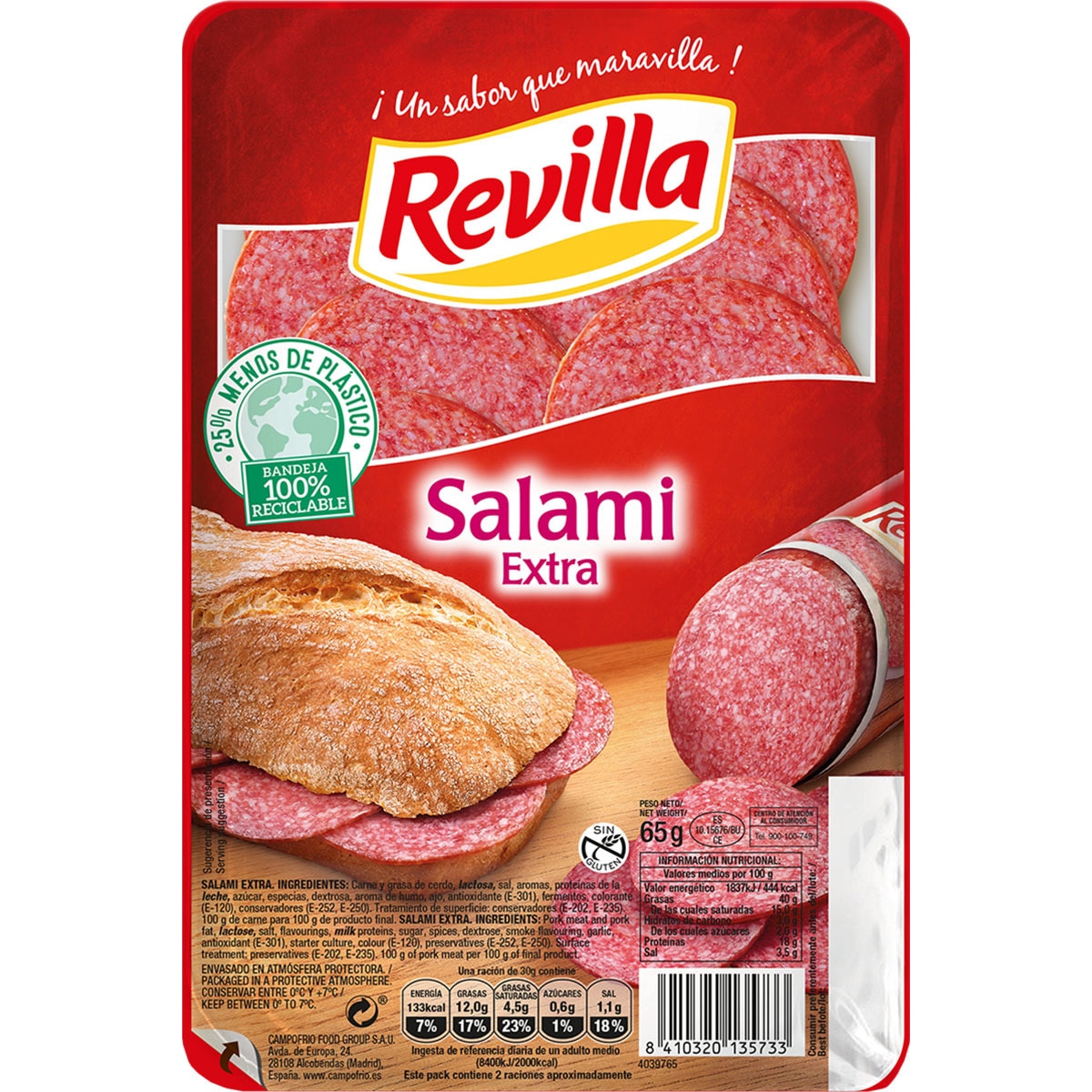 Comprar Salami extra en lonchas sin gluten envase 65 g · REVILLA