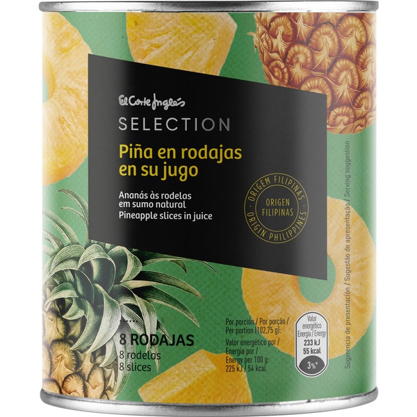 EL CORTE INGLES SELECTION piña en rodajas en su jugo lata 493 g neto escurrido