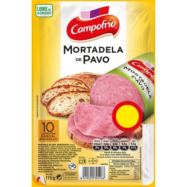 Sliced turkey mortadella for rolls glutenfree container 115 g