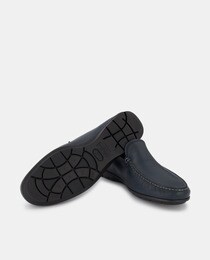 Men's navy blue plain leather loafers with Adaptation system sole