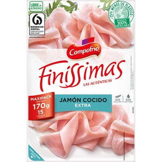 CAMPOFRIO Finíssimas jamón cocido extra en lonchas sin gluten sin lactosa envase 170 g
