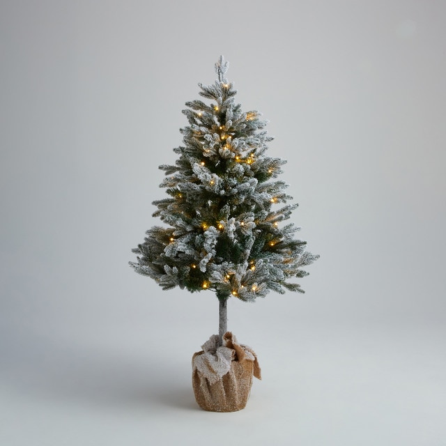 Árbol de suelo nevado Arosa con luces LED y base de ratán Navidad El Corte Inglés