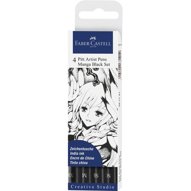 Estuche de 4 Rotuladores negro Pitt Artist Pen India ink Faber-Castell.