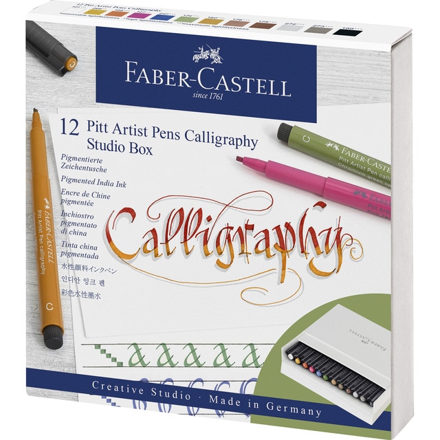 Estuche Estudio con 12 Rotuladores Pitt Calligraphy Faber-Castell.