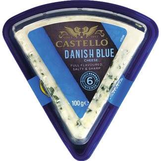 CASTELLO Danablu queso danés azul de vaca IGP elaborado con leche pasteurizada cuña 100 g