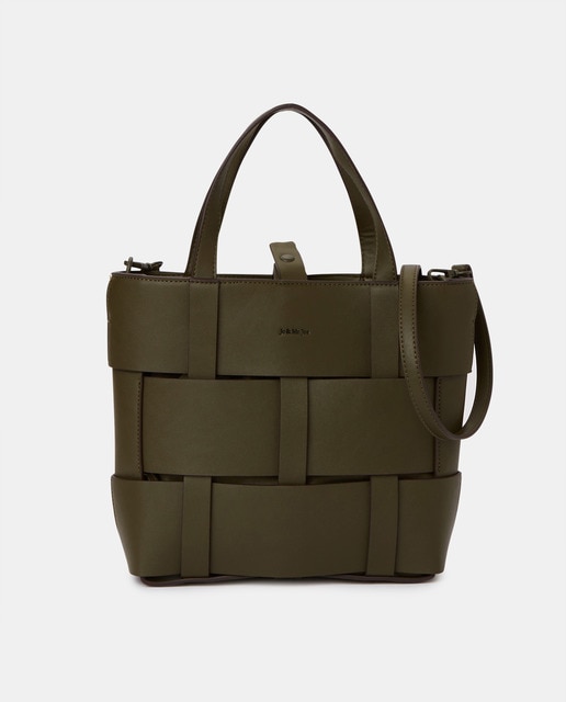 Bolso de mano entrelazado en kaki con varias asas