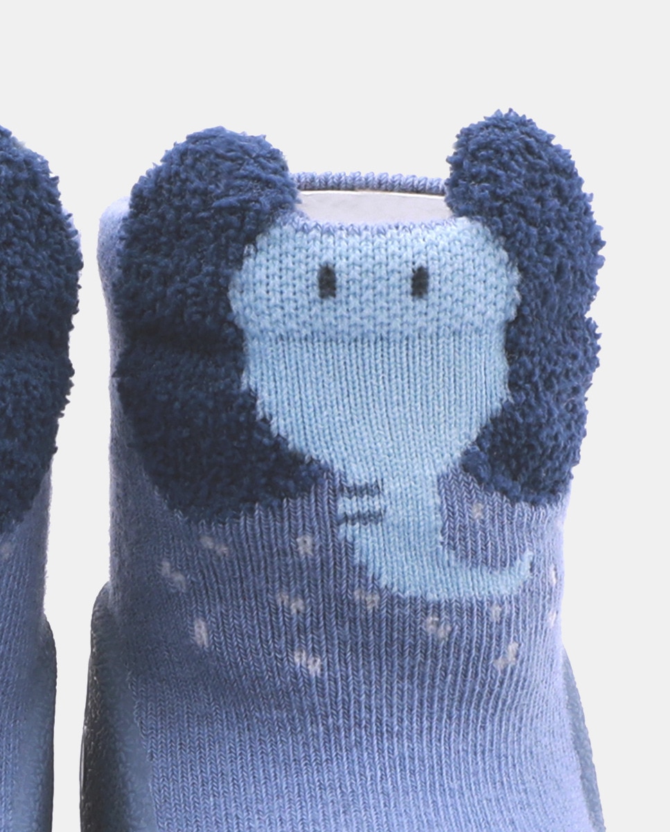 Pantufas de Bebé com Desenho de Elefante e em Algodão - Azul Attipas Azul-4