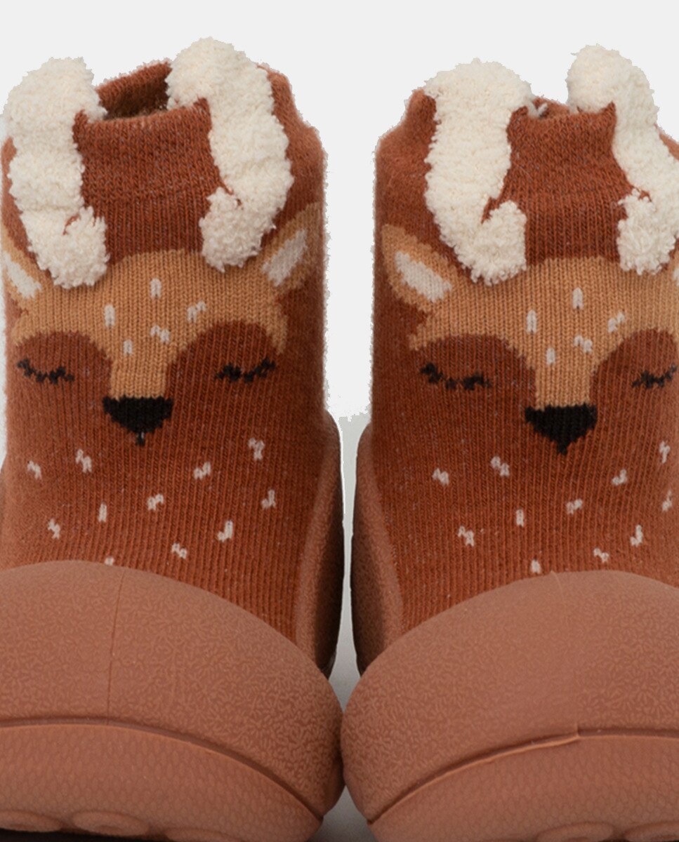 Pantufas de Bebé com Desenho de Veado e em Algodão - Castanho Attipas Castanho-4