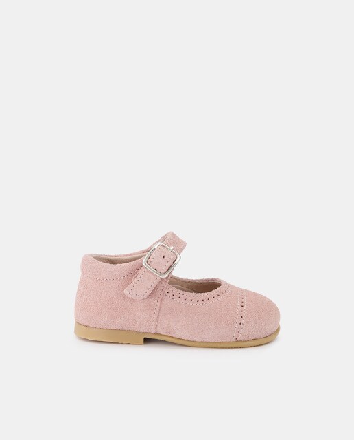 Baby girls' pink Mary Janes with broguing and buckle fastening