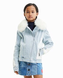 Veste fille trucker effet fourrure