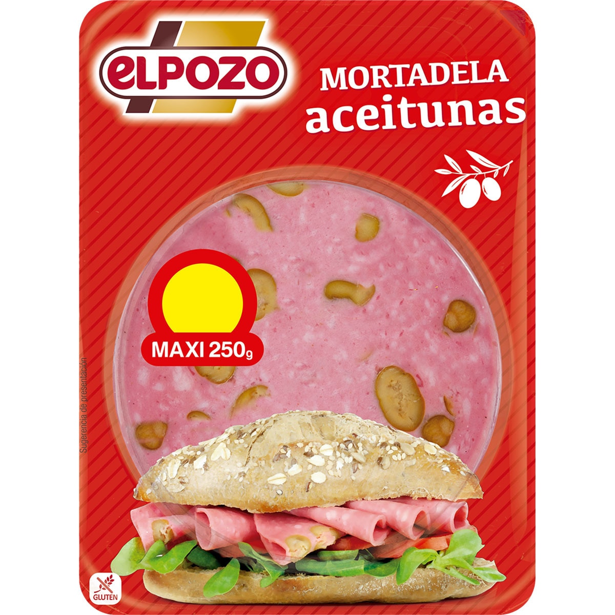 Sliced maxi mortadella with olives glutenfree container 250 g · ELPOZO