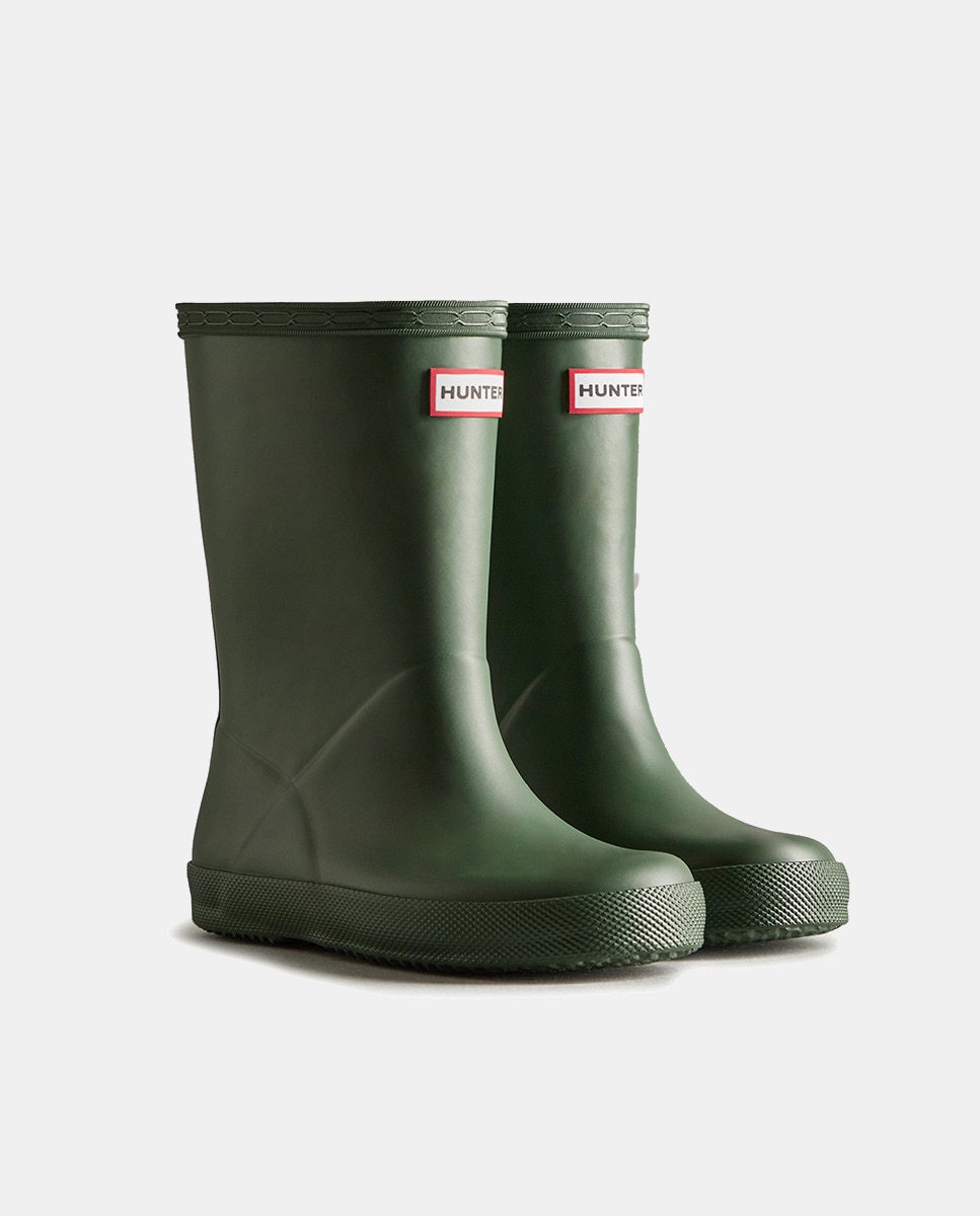 Galochas Original de Criança com Acabamento Mate e Detalhe de Logótipo Hunter Verde-militar-3