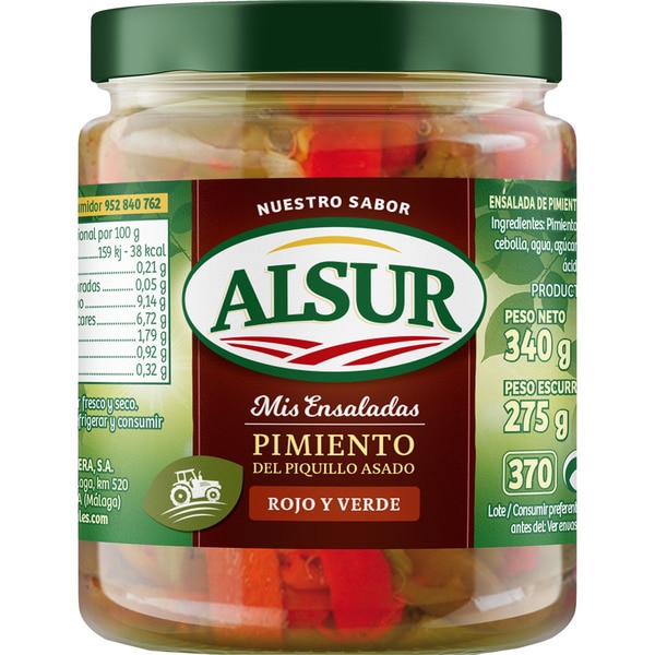 ALSUR pimiento del piquillo asado rojo y verde Mis Ensaladas frasco 275 g neto escurrido