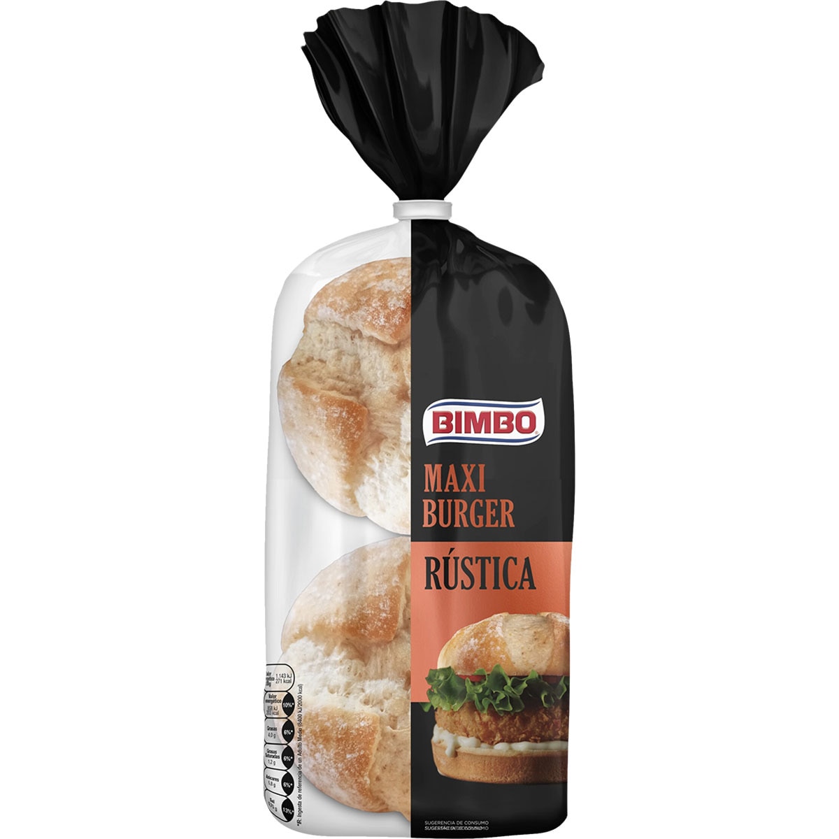 Maxi Burger Rústica pan de hamburguesa 4 unidades bolsa 300 g · BIMBO