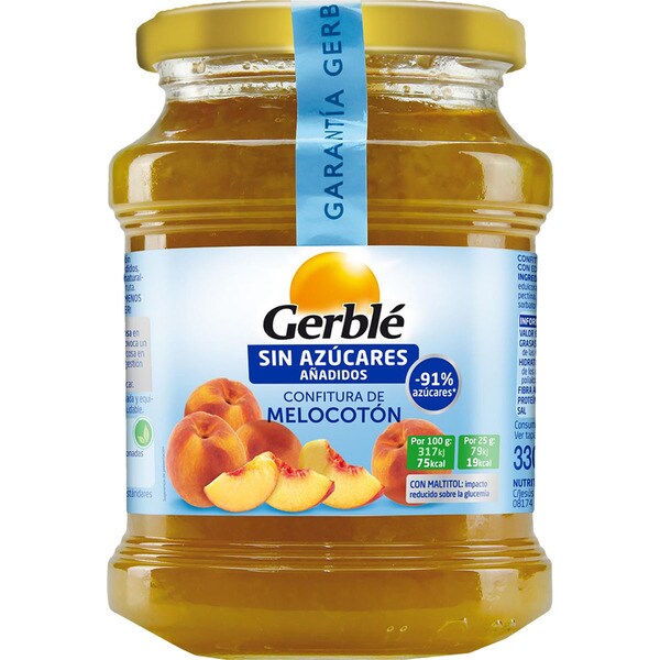 GERBLE confitura de melocotón sin azúcares añadidos frasco 330 g