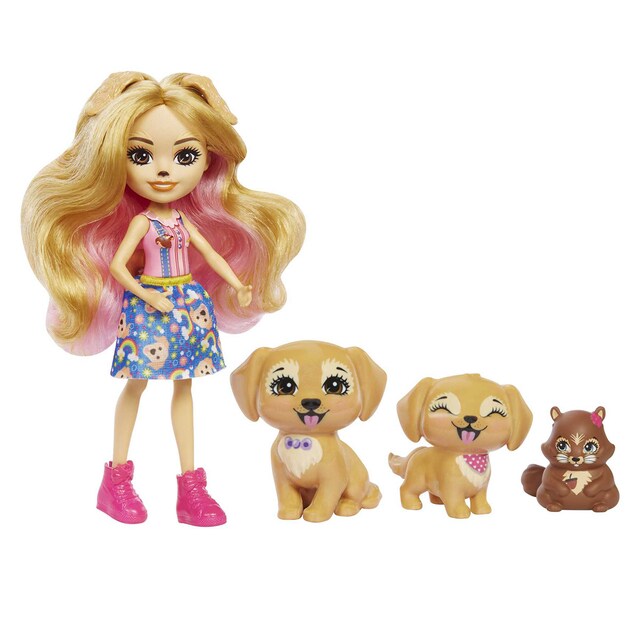 Muñeca Gerika Golden Retriever Conjunto con 3 animales Enchantimals