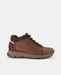Men's dark brown leather ankle boots with laces and hooks