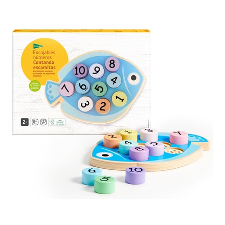 Encajables números de madera sostenible Contando escamitas 