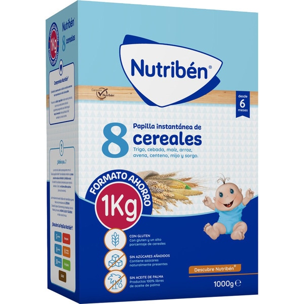 instant baby food 8 cereals (wheat, barley, corn, rice, oats, rye, millet, sorghum) box 1 kg economy pack ages 6+ months with no palm oil