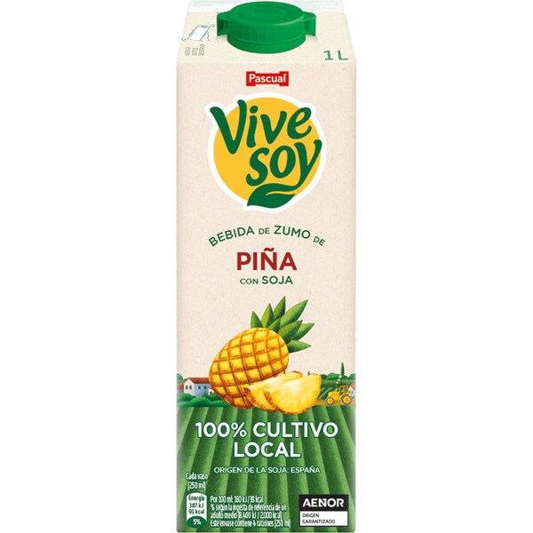 VIVESOY bebida de zumo de piña y soja 100% vegetal brik 1 l