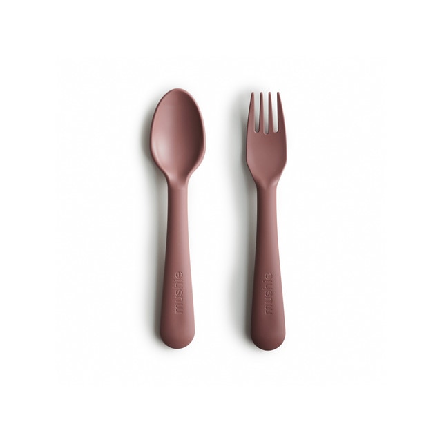 Cubiertos tenedor & cuchara solid Mushie rosa oscuro