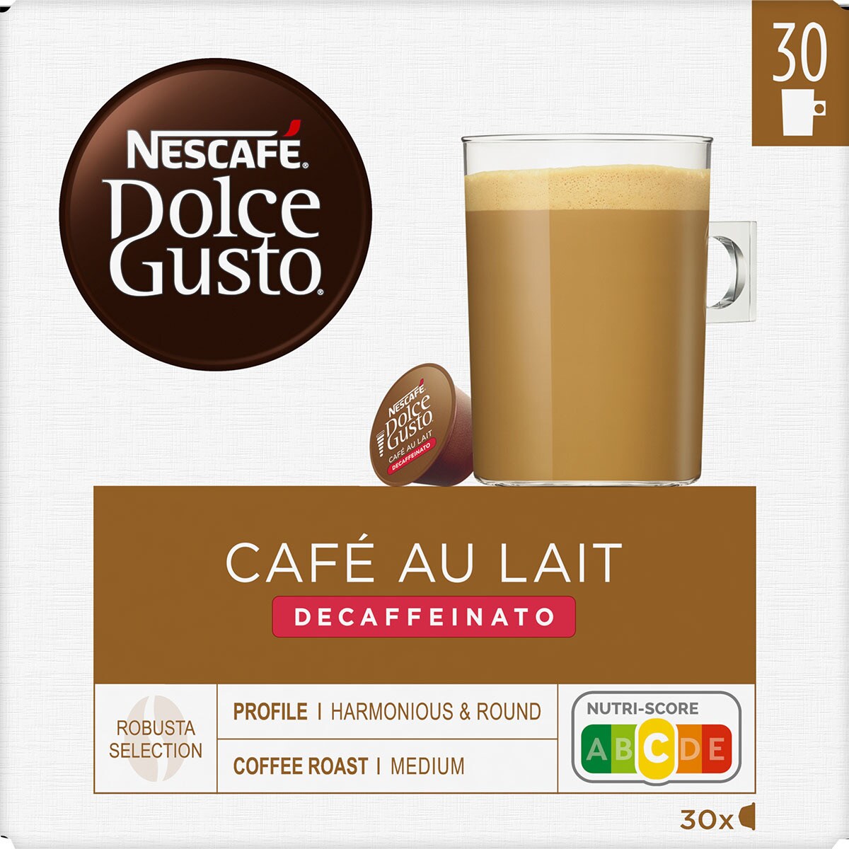 Decaffeinato robusta decaffeinated coffee with milk container 30 capsules · NESCAFE DOLCE GUSTO