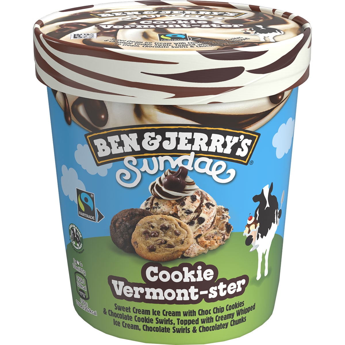 Sundae helado crema con nata con galletas y trocitos de chocolate