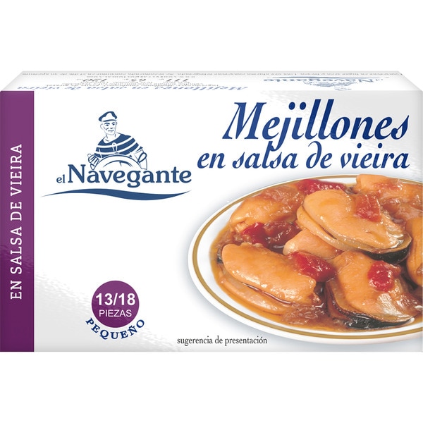 NAVEGANTE mejillones en salsa vieira 13-18 piezas lata 65 g neto escurrido