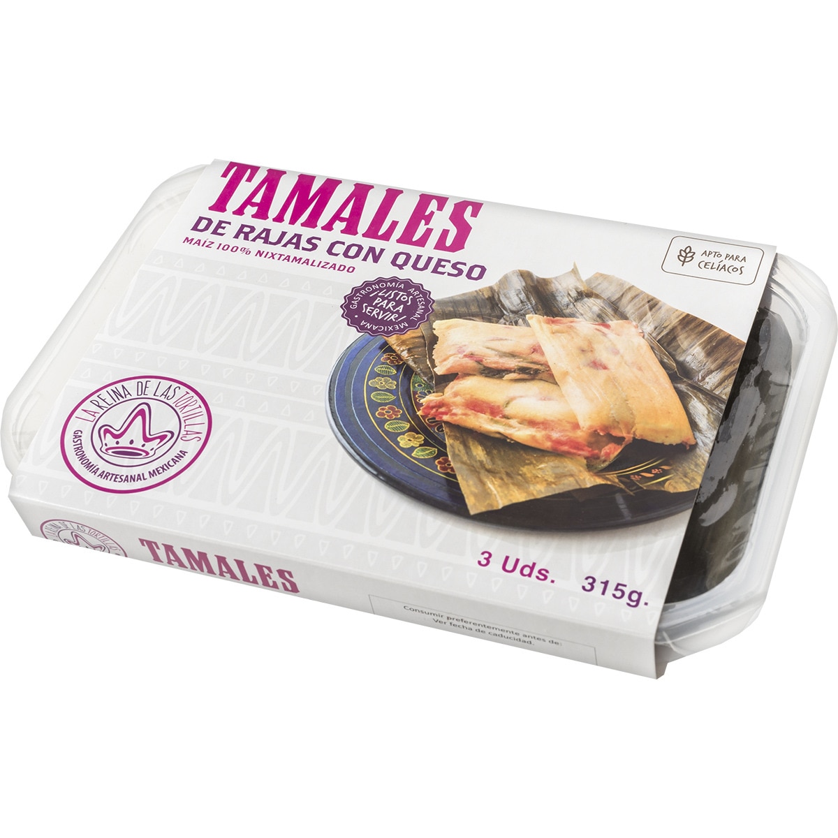 Tamales de rajas con queso bandeja 315 g · LA REINA DE LAS TORTILLAS