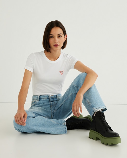 Guess - Camiseta de mujer logo mini cuello redondo.