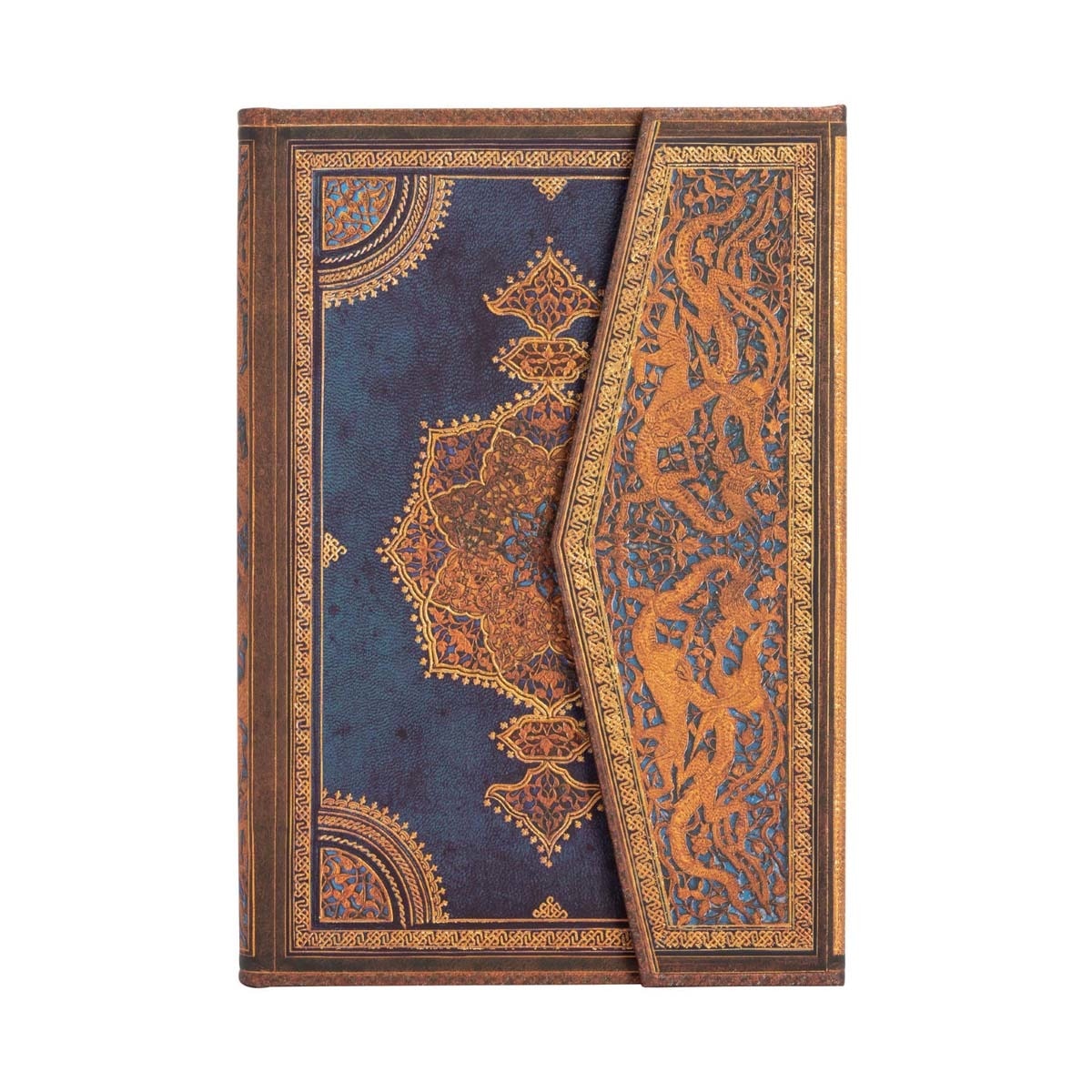 Libreta Mini Rayado Horizontal Cierre con Solapa Magnética Safavid Índigo Paperblanks Azules y Dorados