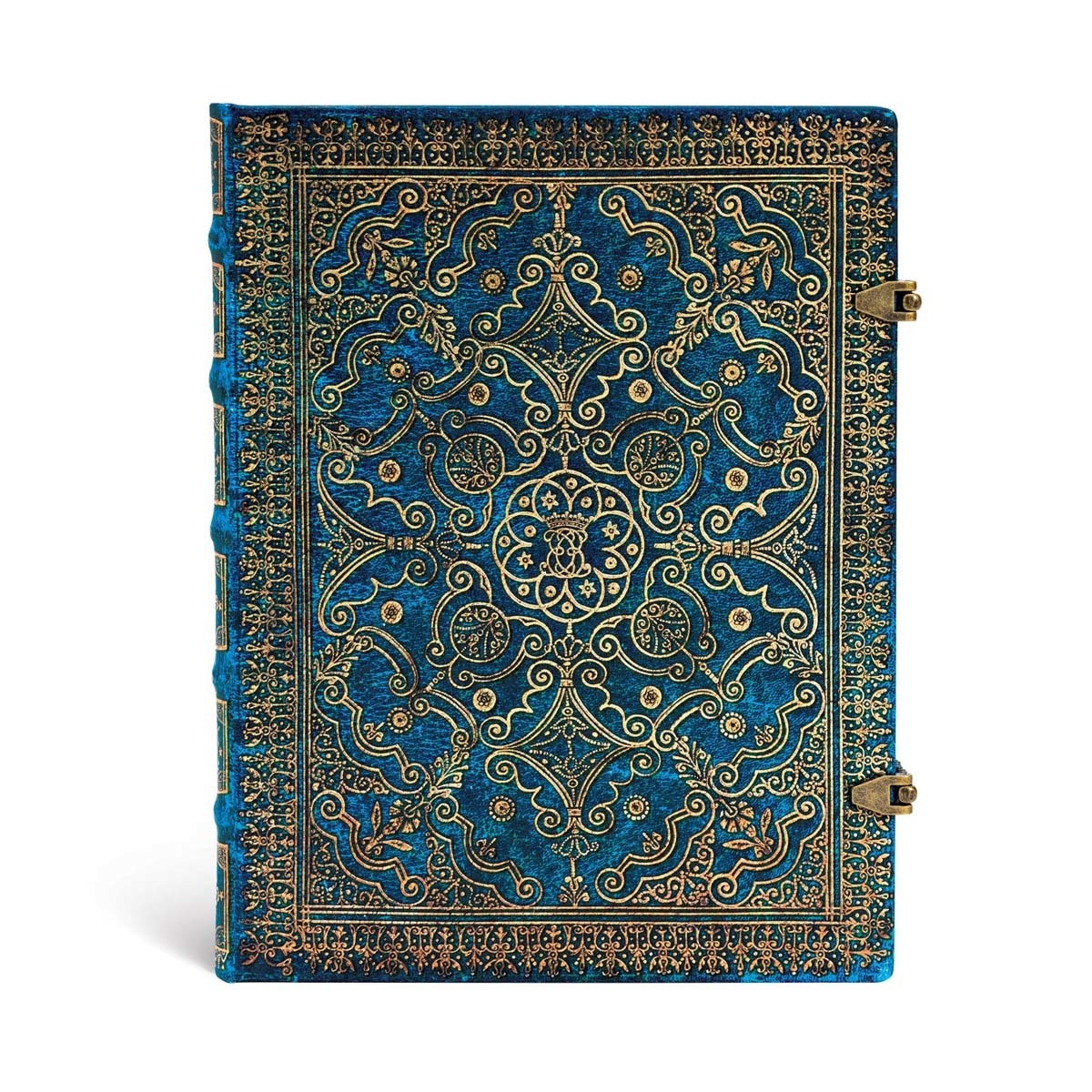 Libreta Ultra Rayado Horizontal Cierre con Broche Azur Paperblanks Azules y Dorados