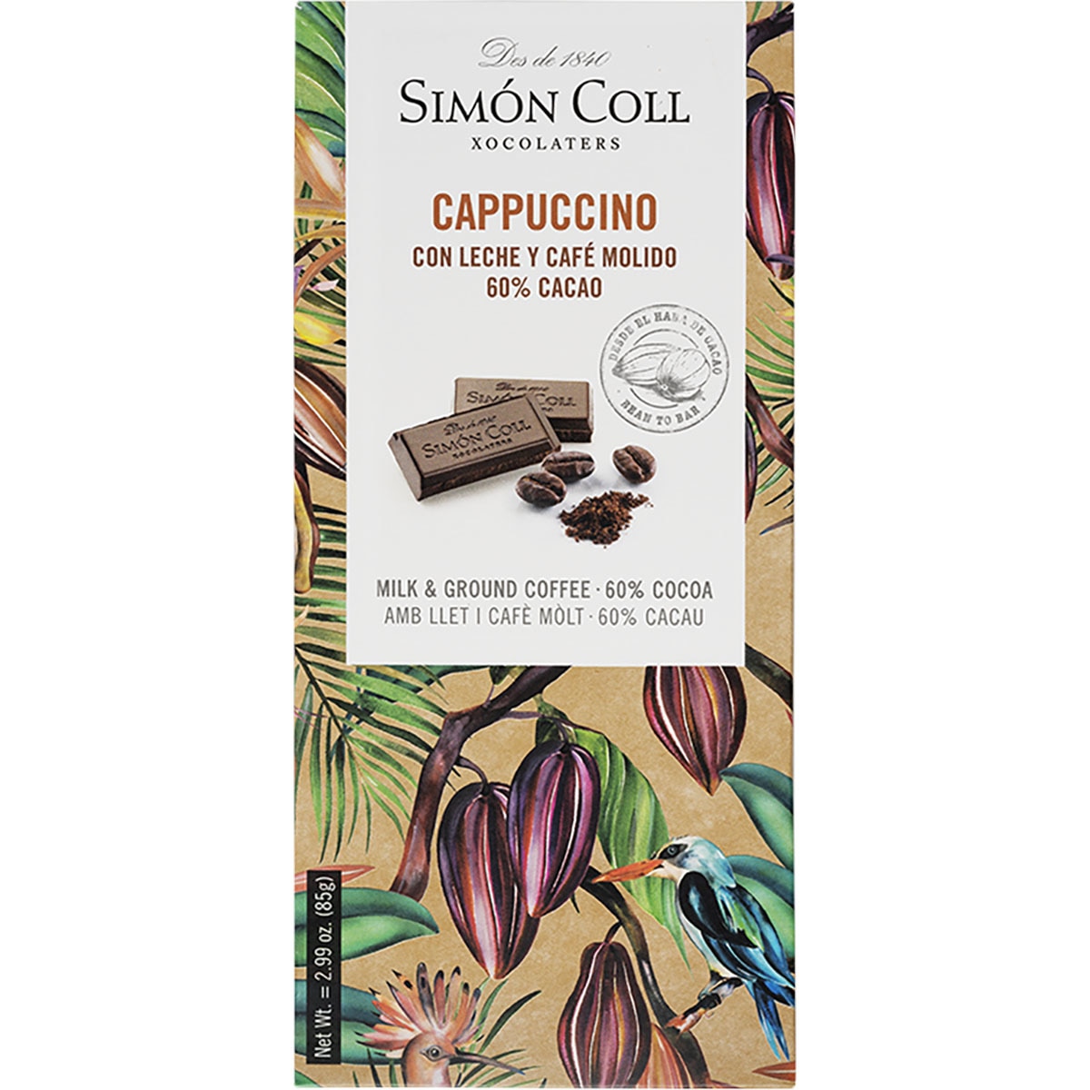 chocolate con leche y café molido 60% cacao