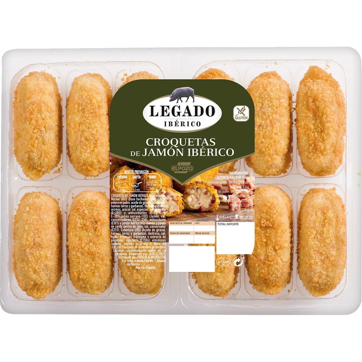 Croquetas de jamón ibérico 12 unidades sin gluten bandeja 360 g