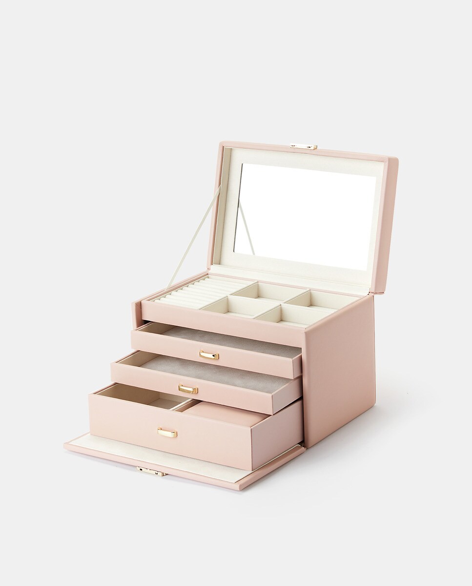 Guarda-joias XL com Botão de Pressão com Espelho Interior - Rosa Rosa-2
