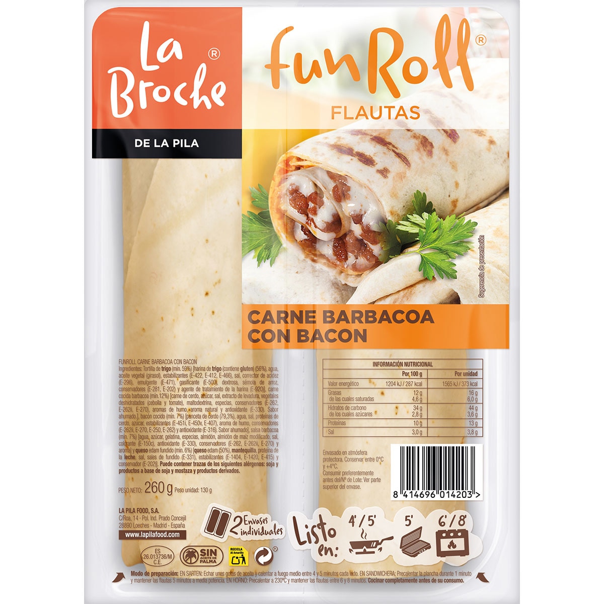 Fun Roll flautas de carne barbacoa con bacon 2 unidades envase 275 g